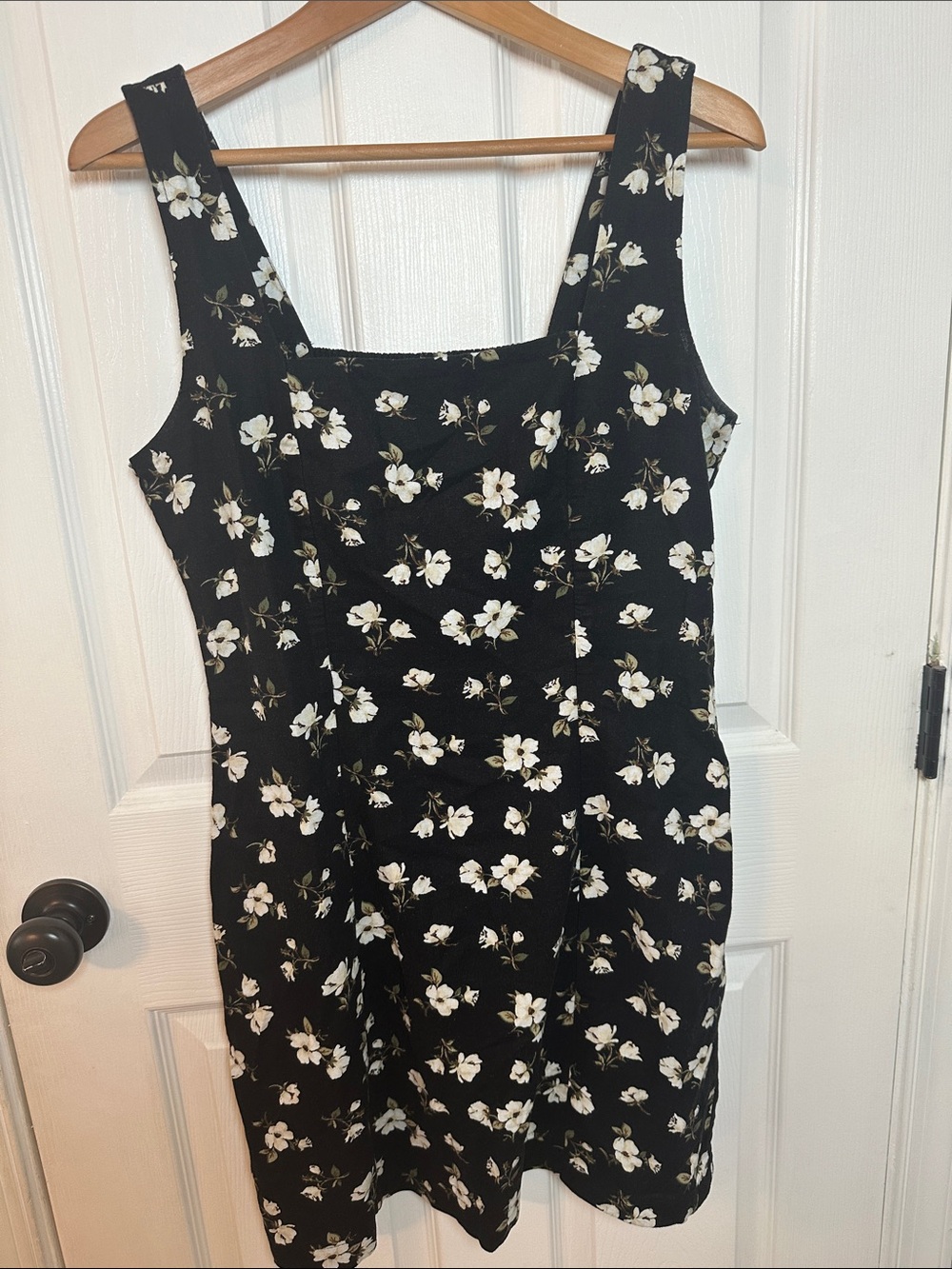 Old Navy Black Floral Square-Neck Midi Dress